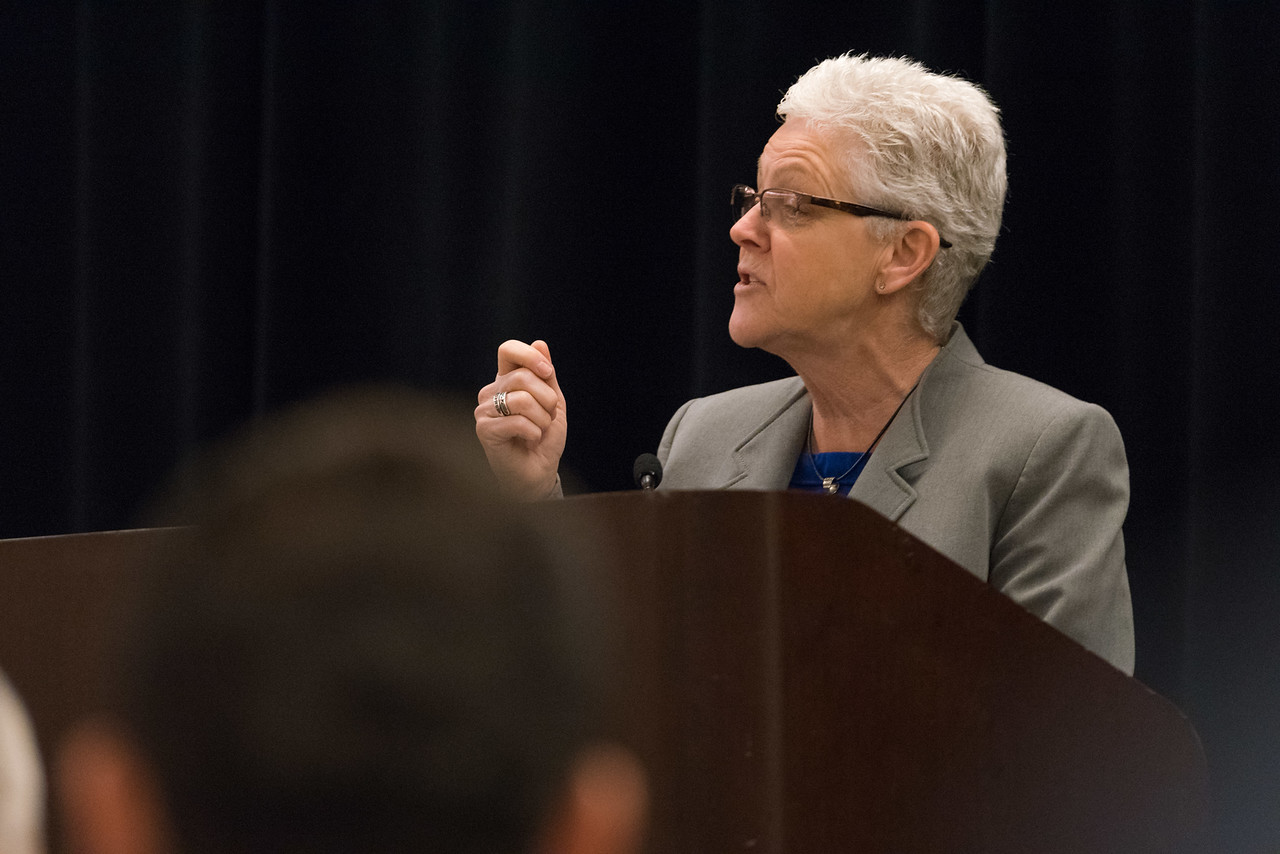 EPA Administrator Gina McCarthy presenting at the 2016 Global Methane Forum in Washington, DC, United States. <br><span class='small text-muted'>(2016, United States)</span>